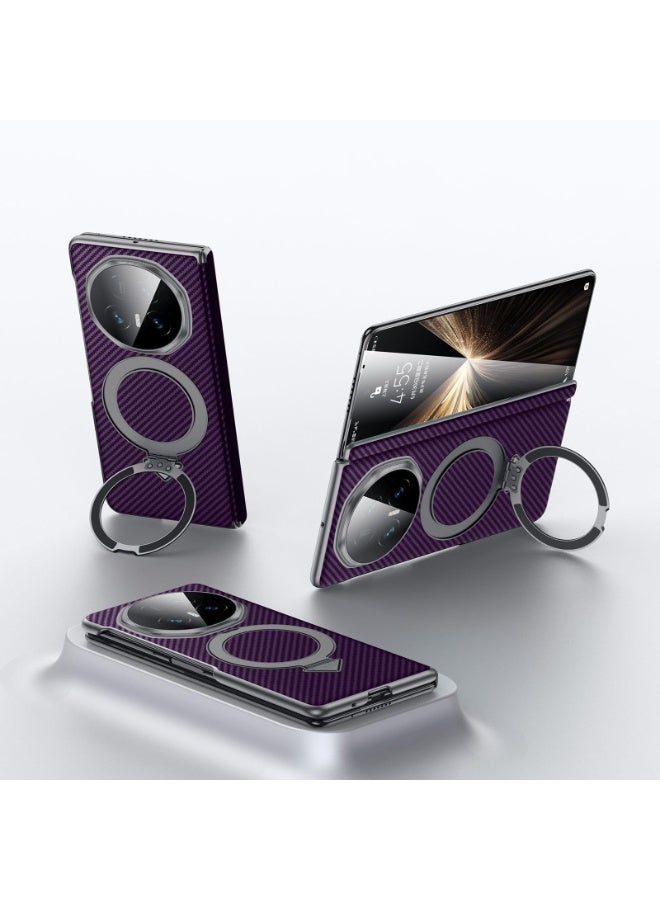 Magnetic Case for Honor Magic V5 5G 【Support Wireless Charging】 Carbon Fiber Texture PU Leather Case with Kickstand Shockproof Protective Cover for Honor Magic V5