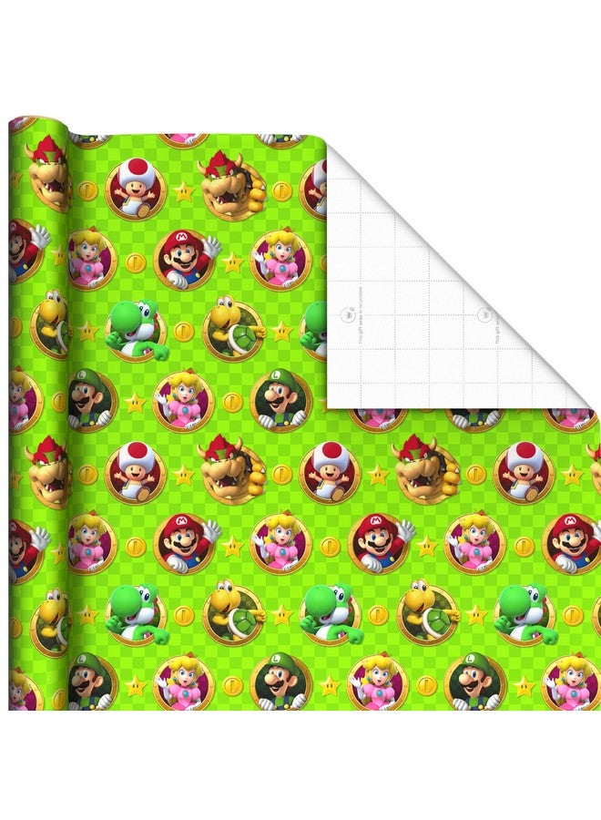 هولمارك لفائف ورق تغليف نينتندو سوبر ماريو من هولمارك للأطفال مع خطوط قطع على الوجه الآخر (3 لفات: 60 قدمًا مربعًا إجمالاً) ماريو، لويجي، يوشي، باوزر، الأميرة بيتش، تود - Image 3