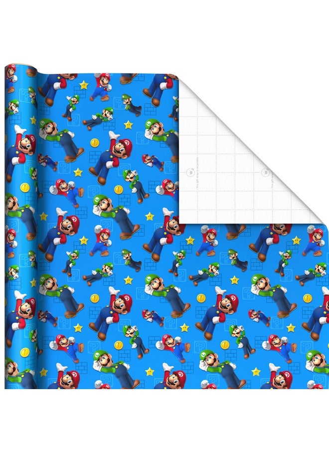 هولمارك لفائف ورق تغليف نينتندو سوبر ماريو من هولمارك للأطفال مع خطوط قطع على الوجه الآخر (3 لفات: 60 قدمًا مربعًا إجمالاً) ماريو، لويجي، يوشي، باوزر، الأميرة بيتش، تود - Image 4