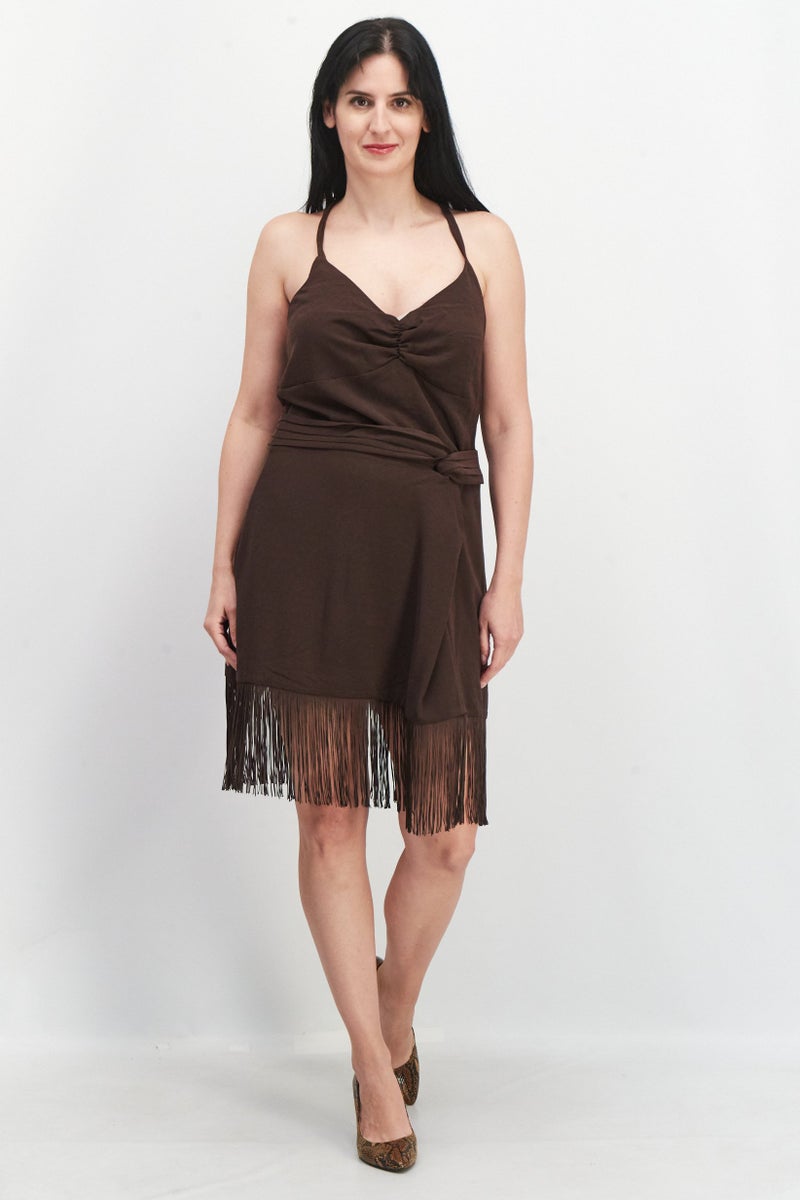 Reserved Women Textured Midi Casual Dress, Brown - Image 3