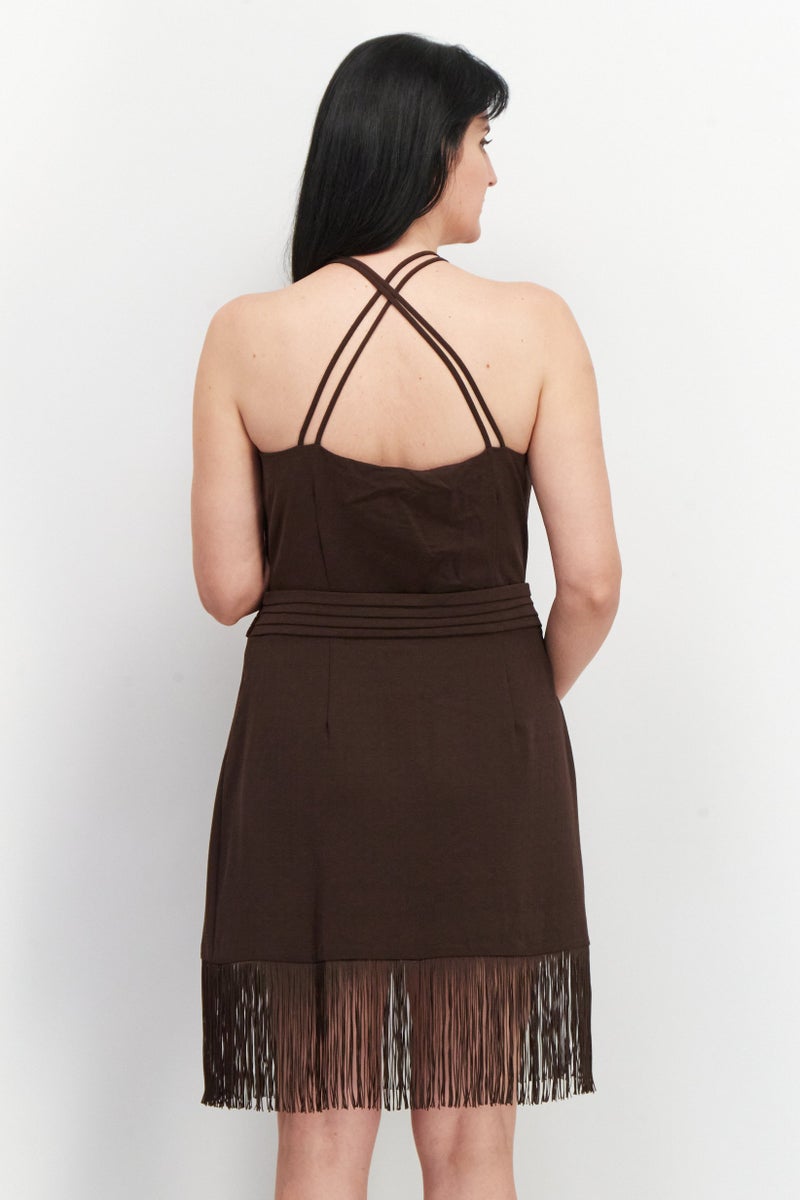 Reserved Women Textured Midi Casual Dress, Brown - Image 2