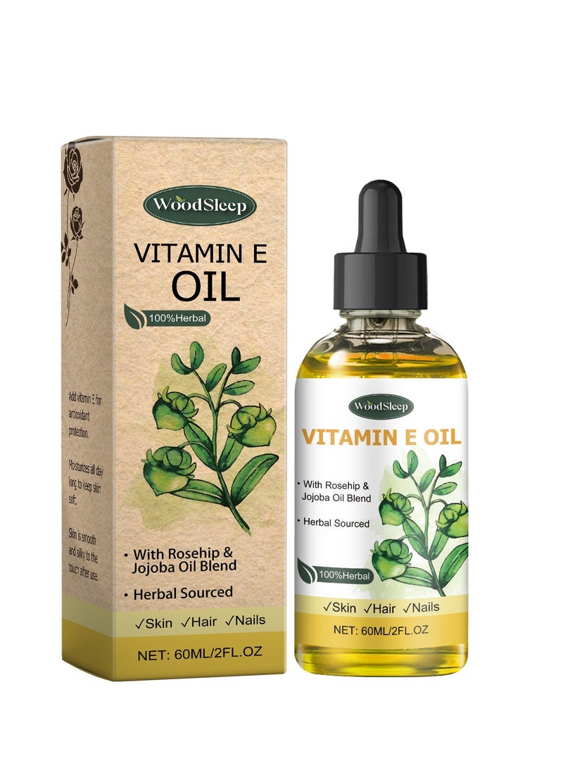 WoodSleep Vitamin E Oil For Skin, 100% Natural Plant Extract Vitamin E Oil, Organic Vitamin E Oil For Face, Hair & Scalp & Nail, Repair Dry, Damaged Skin, Fast Absorbing Skin Protection for Face & Body 60ml - Image 1