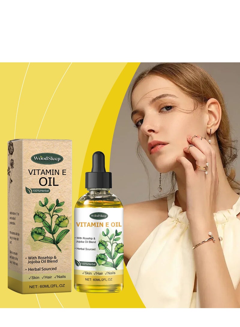 WoodSleep Vitamin E Oil For Skin, 100% Natural Plant Extract Vitamin E Oil, Organic Vitamin E Oil For Face, Hair & Scalp & Nail, Repair Dry, Damaged Skin, Fast Absorbing Skin Protection for Face & Body 60ml - Image 2