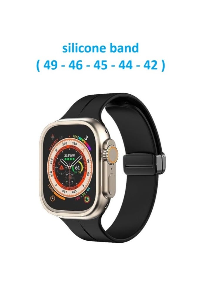سوار رياضي مغناطيسي من السيليكون لساعة أبل ألترا مقاس 49 ملم، 46 ملم، 45 ملم، 44 ملم، و42 ملم - اسود - Image 1