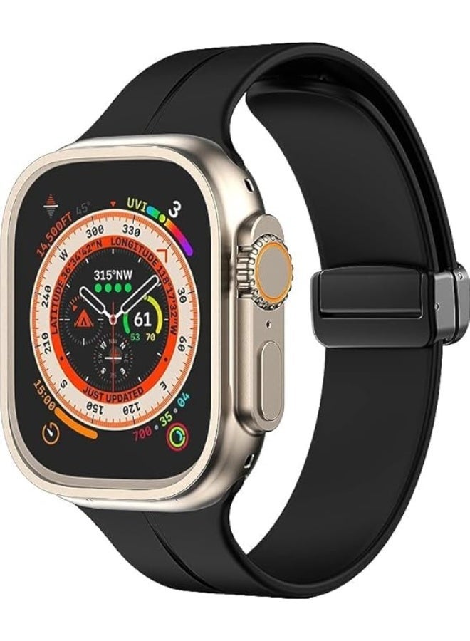 سوار رياضي مغناطيسي من السيليكون لساعة أبل ألترا مقاس 49 ملم، 46 ملم، 45 ملم، 44 ملم، و42 ملم - اسود - Image 2