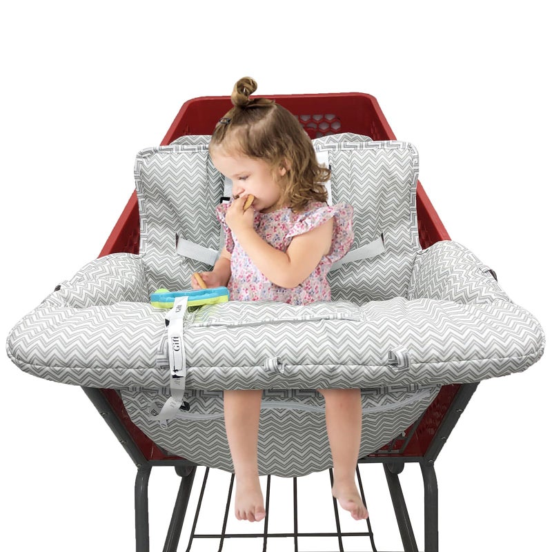 PandaEar Shopping Cart Cover for Baby, 2-in-1 Grocery Cart Seat Cover & Baby Highchair Cover for Infant, Toddler -Grey - Image 1