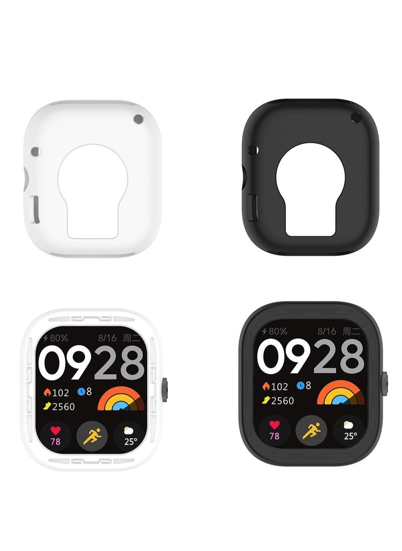 KASTWAVE - Cases Designed for Redmi Watch 4 ONLY, Soft Silicone Lightweight Shell Drop-proof Scratch-Proof Flexible Protective Case, Black and White, 2 Pcs - Image 1