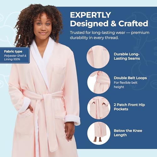 MONARCH Plush Lined Microfiber Bath Robe for Men or Women – Soft Microfiber Shell with Polyester Lining, Generously Sized Resort-Grade Spa & Hotel Robe with Pockets - Machine Washable (Pink) - Image 4