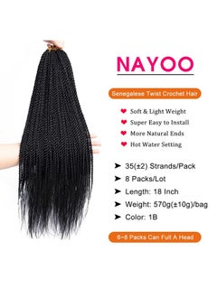 NAYOO NAYOO Senegalese Twist Crochet Hair For Black Women - 8 Packs , 35 Strands/Pack Small Twist Crochet Braids Hair Hot Water Setting, Crochet Braiding Hair Straight Ends(18 Inch, 1B)  - Image 4