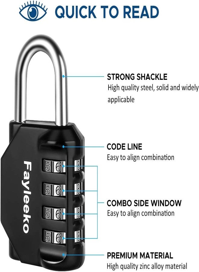 Fayleeko Combination Lock, 4 Digit Padlock for School Gym Sports Locker, Fence, Toolbox, Case, Hasp Cabinet Storage (2 Pack, Pink & Black) - Image 3