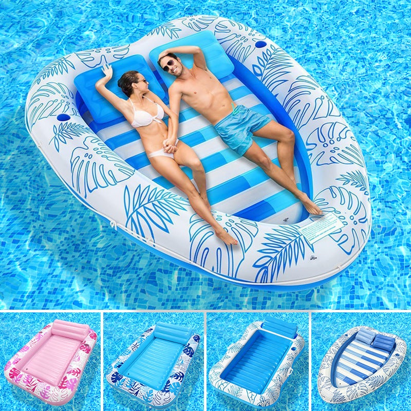 Foldable Inflatable Pool Float Lounger, Double Hole Leaf-Shaped Water Bed for Swimming Pool - Image 4