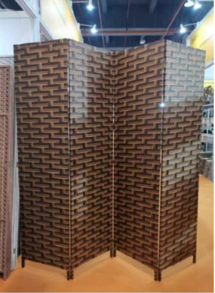 Decorhills Room Divider and Folding Privacy Screen, 6ft Wooden 4 Panel Folding, Handwoven Room Separator for Home, Office, Bedroom, Living Room, Foldable Space Divider with Durable Hinges - Image 1