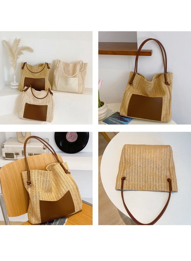 Women's Straw Tote Bag, Ladies Large Capacity Shoulder Bag Side Bag Carry Bag Beach Bag, Contrasting Color Design Handbag Clutch Bag Shopping Bag Tourist Bag Satchel Bag for Girls/College Students  - Image 5