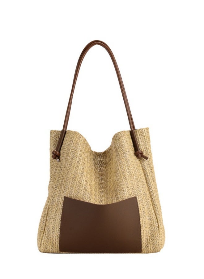 Women's Straw Tote Bag, Ladies Large Capacity Shoulder Bag Side Bag Carry Bag Beach Bag, Contrasting Color Design Handbag Clutch Bag Shopping Bag Tourist Bag Satchel Bag for Girls/College Students  - Image 1