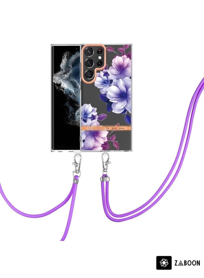 Zaboon Protective Case For Samsung Galaxy S23 Ultra 5G Flowers and Plants Series IMD TPU  with Lanyard - Image 1