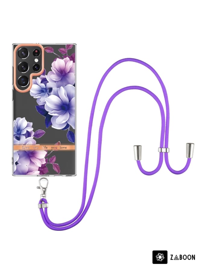 Zaboon Protective Case For Samsung Galaxy S23 Ultra 5G Flowers and Plants Series IMD TPU  with Lanyard - Image 2