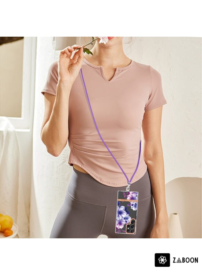 Zaboon Protective Case For Samsung Galaxy S23 Ultra 5G Flowers and Plants Series IMD TPU  with Lanyard - Image 4