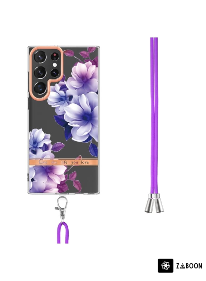 Zaboon Protective Case For Samsung Galaxy S23 Ultra 5G Flowers and Plants Series IMD TPU  with Lanyard - Image 3
