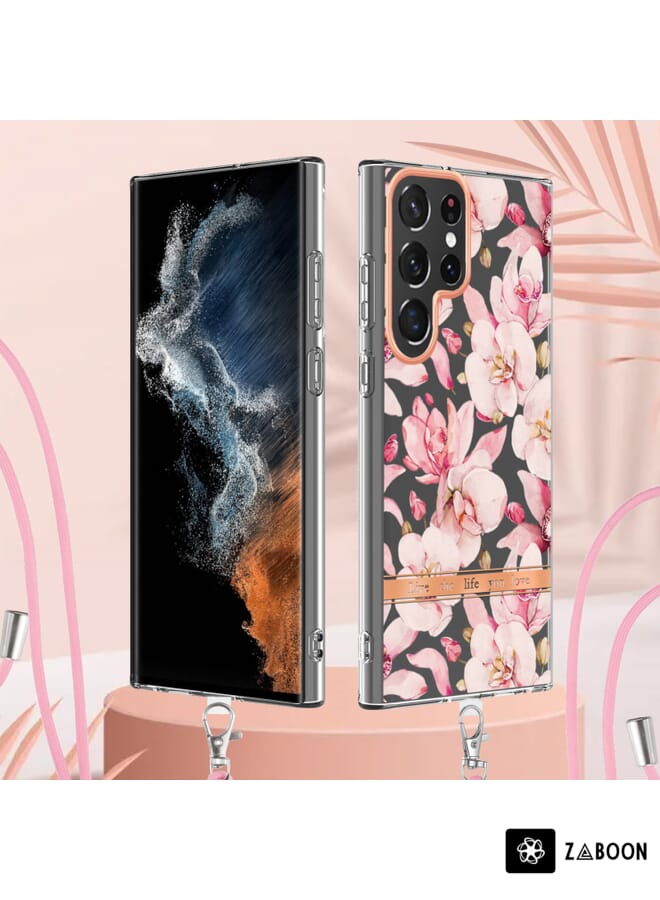 Zaboon Protective Case For Samsung Galaxy S23 Ultra 5G Flowers and Plants Series IMD TPU  with Lanyard - Image 5