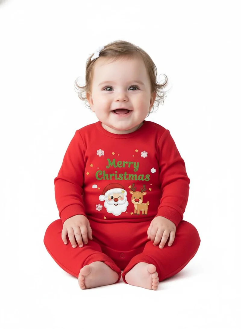babyqlo Merry Christmas Santa and Reindeer Red Romper