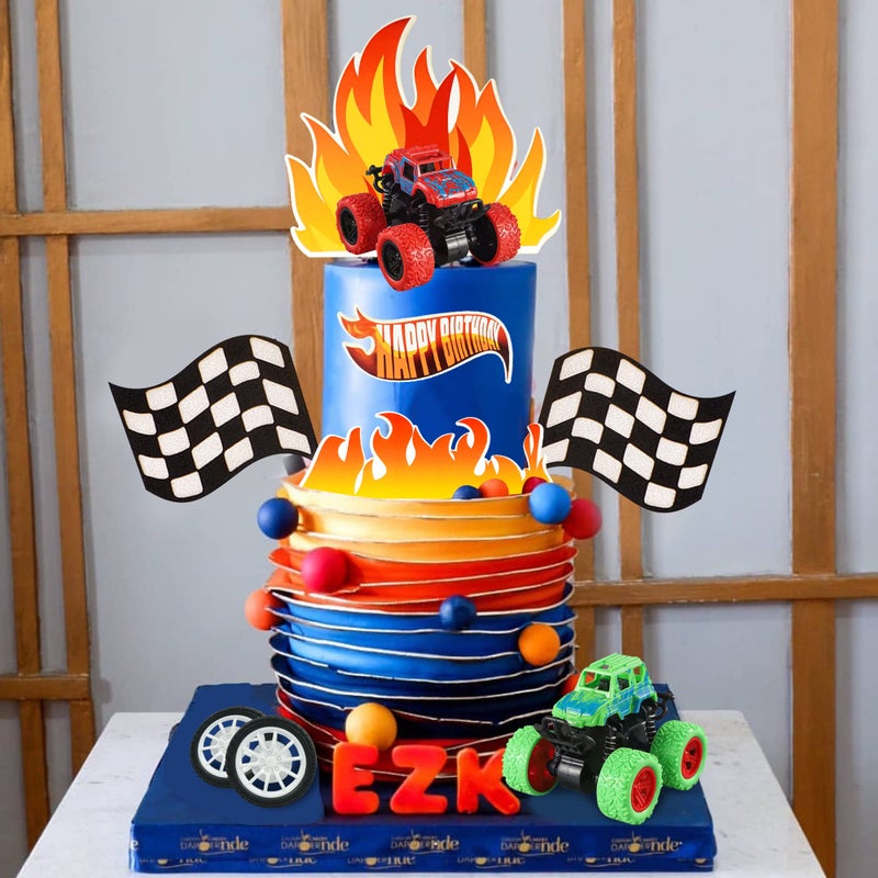 DRWATE Truck Cake Toppers Truck Cake Decorations Flame Blaze Wheel Race Car Cake Toppers For Kid Boy Truck Themed Racing Car Party Decorations Supplies (Truck) - Image 5