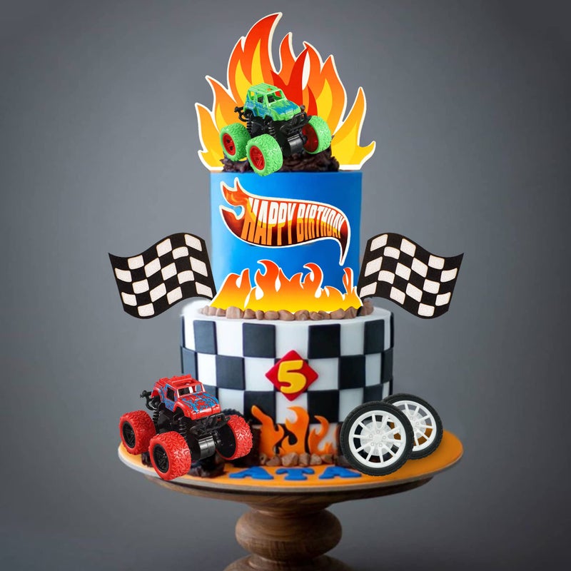 DRWATE Truck Cake Toppers Truck Cake Decorations Flame Blaze Wheel Race Car Cake Toppers For Kid Boy Truck Themed Racing Car Party Decorations Supplies (Truck) - Image 1