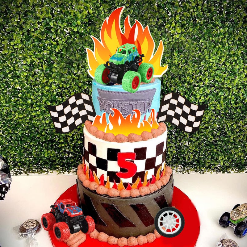 DRWATE Truck Cake Toppers Truck Cake Decorations Flame Blaze Wheel Race Car Cake Toppers For Kid Boy Truck Themed Racing Car Party Decorations Supplies (Truck) - Image 4