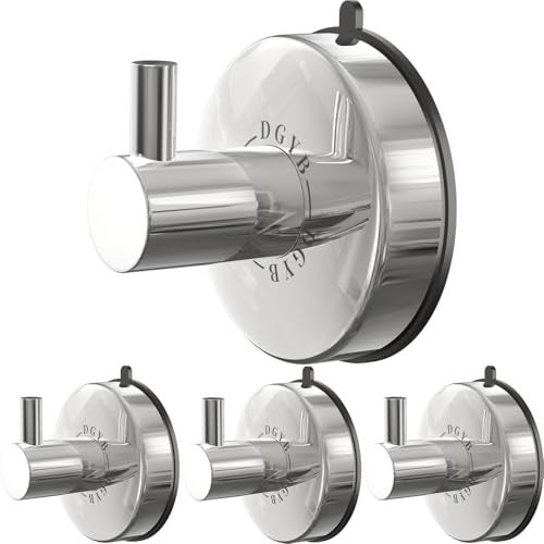 DGYB Suction Cup Hooks 15LB Shower Hooks for Inside Shower Stainless Steel No Drill Wall Hook Set of 4 Chrome Towel Hook for Bathrooms Loofah Robe - Image 1