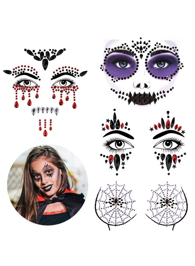 Bowitzki Face Jewels Halloween Rhinestone Stickers Self Adhesive Crystal Makeup Face Gems Stick for Festival Accessory Decorations (D)