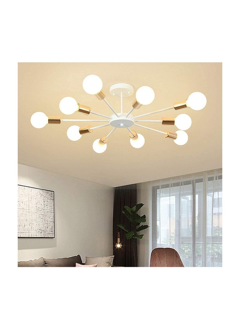 Generic 10 Light Sputnik Ceiling Light Adjustable White Metal Ceiling Light Modern Industrial Chandelier Semi Flush Mount Ceiling Light for Living Room Bedroom Bulbs not Included White 10 Light  - Image 1