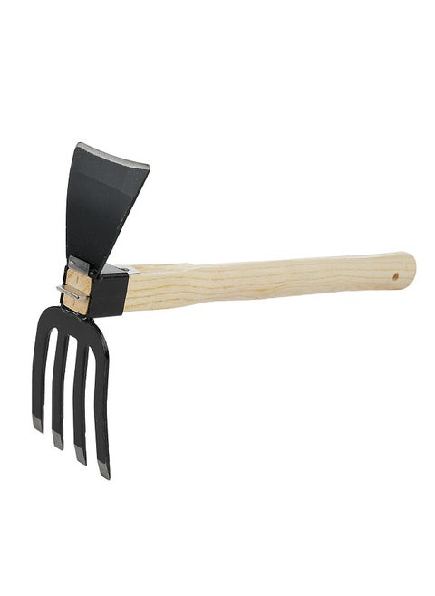 Dual-Purpose Hoe With Short Wooden Handle Handheld Garden Tool 2 in 1 Rake and Hoe Great for Loosening or Weeding Soil