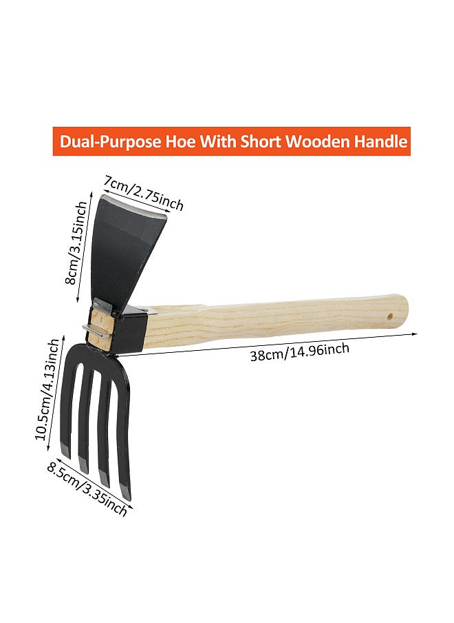 Generic - Dual-Purpose Hoe With Short Wooden Handle Handheld Garden Tool 2 in 1 Rake and Hoe Great for Loosening or Weeding Soil - Image 1