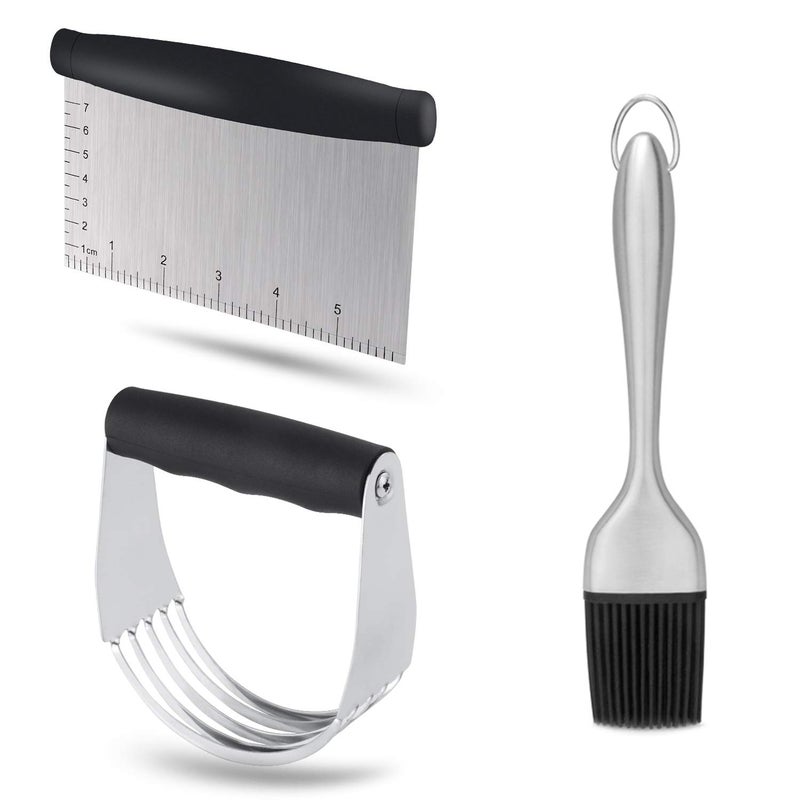 MIXZEUG Dough Blender  Stainless Steel Pastry Cutter Set Blender  Scraper  Brush Professional Baking Tools 