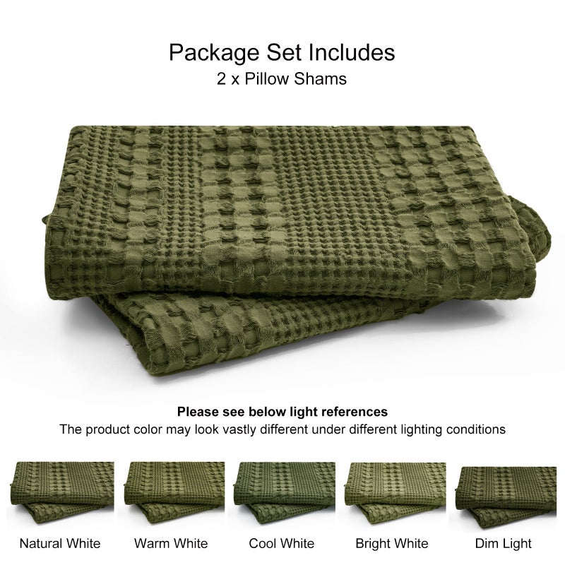 PHF أغطية وسائد ويفل من القطن 100% من PHF بحجم كوين 2 عبوة ناعمة وقابلة للتنفس وصديقة للبشرة غطاء وسادة مزخرف بتصميم ويفل 20"" × 30"" بدون حشوة زيتون كابوليت - Image 5