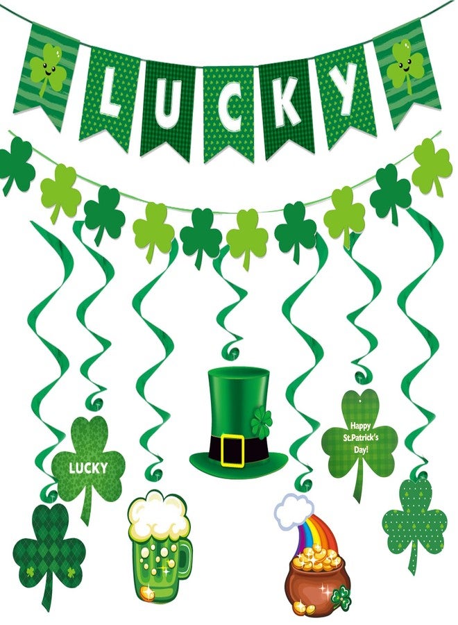 KFJBPB St. Patrick's Day Decorations Set for Party, Lucky Banner Shamrock Banner Garlands Hanging Swirls Clover Decor for Home St Patricks Day Party Supplies - Image 1