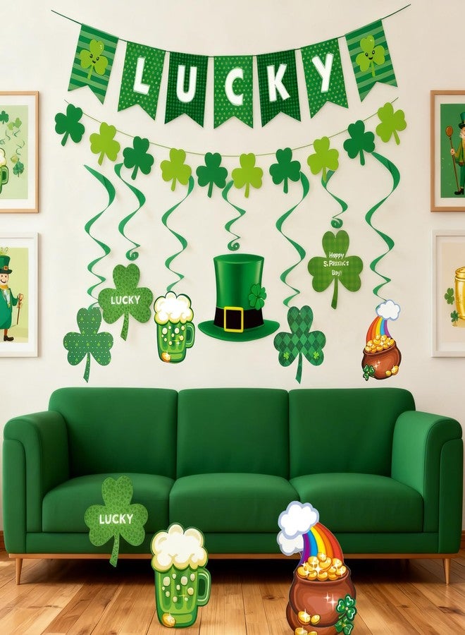 KFJBPB St. Patrick's Day Decorations Set for Party, Lucky Banner Shamrock Banner Garlands Hanging Swirls Clover Decor for Home St Patricks Day Party Supplies - Image 2