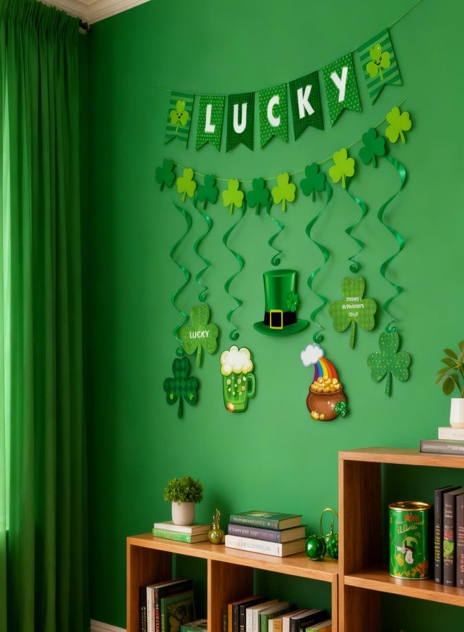 KFJBPB St. Patrick's Day Decorations Set for Party, Lucky Banner Shamrock Banner Garlands Hanging Swirls Clover Decor for Home St Patricks Day Party Supplies - Image 3