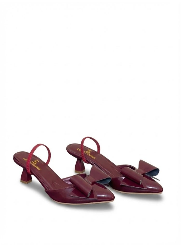 لايف ستيلاش  أحذية كعب جلد مع استيك وفيونكه F-610 - نبيتي - Image 2