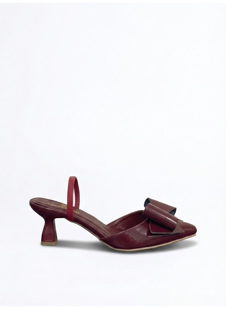 لايف ستيلاش  أحذية كعب جلد مع استيك وفيونكه F-610 - نبيتي - Image 3