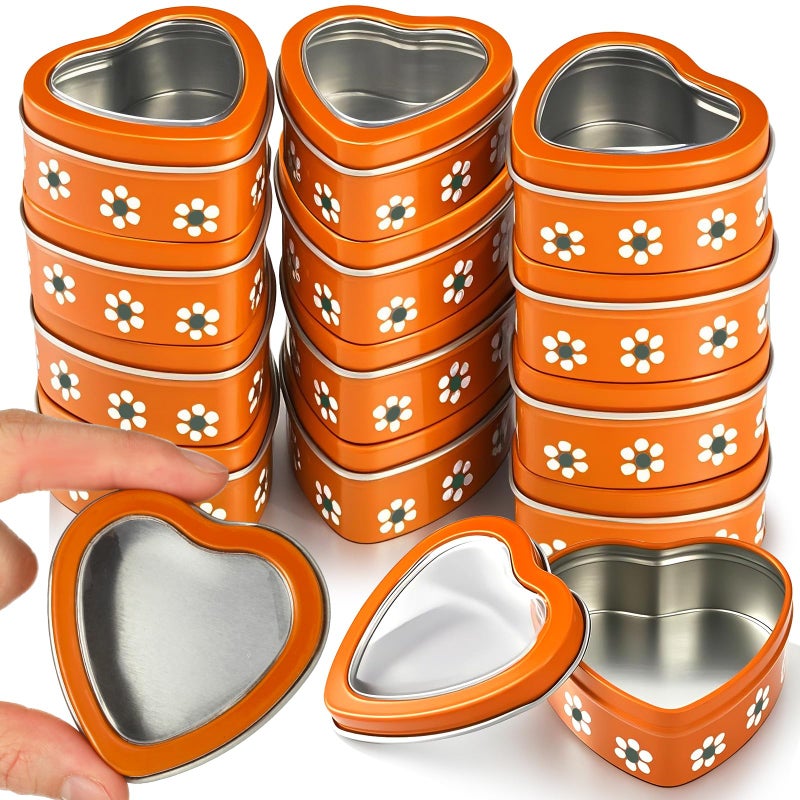 Supervitae 30 Pcs 2oz Heart Shaped Metal Tins with Clear Window Lids Mexican De Barro Design Empty Candy Tins Storage Box Container for Gifts Treasures Candle Making DIY Craft Wedding Party - Image 1