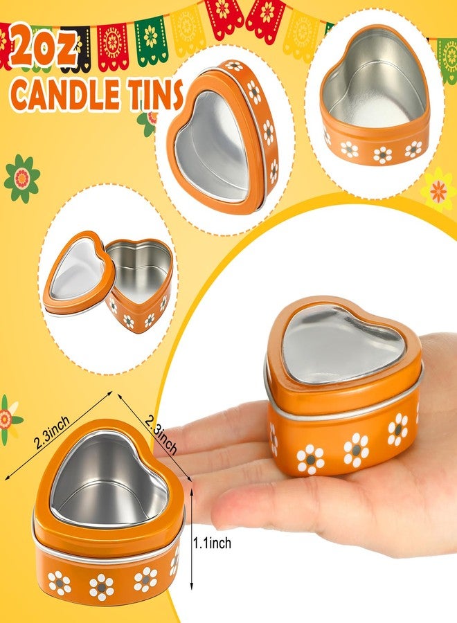 Supervitae 30 Pcs 2oz Heart Shaped Metal Tins with Clear Window Lids Mexican De Barro Design Empty Candy Tins Storage Box Container for Gifts Treasures Candle Making DIY Craft Wedding Party - Image 2
