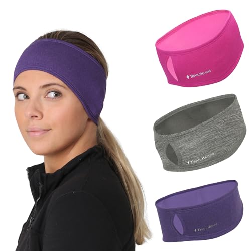 TrailHeads Women’s Ponytail Headband | Moisture Wicking Ear Band | The Power Running Headband (Heather Pink-Grey-Purple) 3-Pack - Image 1
