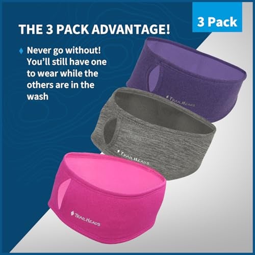 TrailHeads Women’s Ponytail Headband | Moisture Wicking Ear Band | The Power Running Headband (Heather Pink-Grey-Purple) 3-Pack - Image 3
