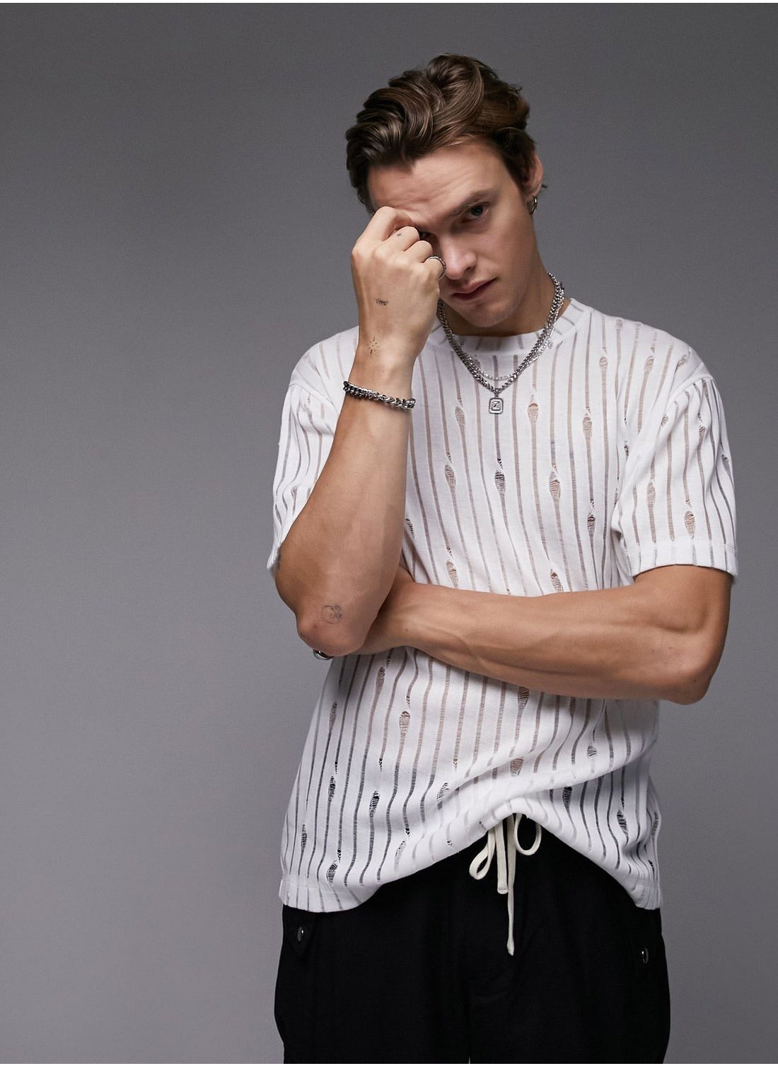 trendyol Striped Crew Neck T-Shirt for Men | Best Price Bahrain