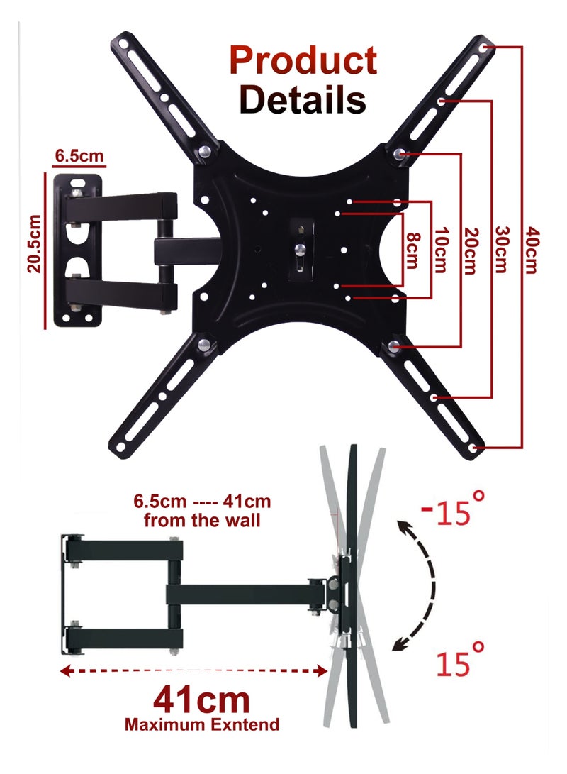 R.VIHAN Wall Mount TV Stand Holder Full Motion Swivel and Tilt for 14-55 Inch Monitors And Televisions LCD LED Long Arm Swivel Bracket Flat Screen Panel - Image 2