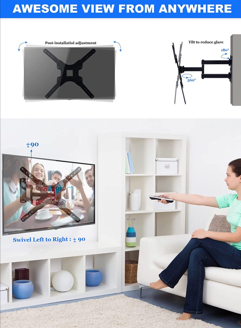 R.VIHAN Wall Mount TV Stand Holder Full Motion Swivel and Tilt for 14-55 Inch Monitors And Televisions LCD LED Long Arm Swivel Bracket Flat Screen Panel - Image 3