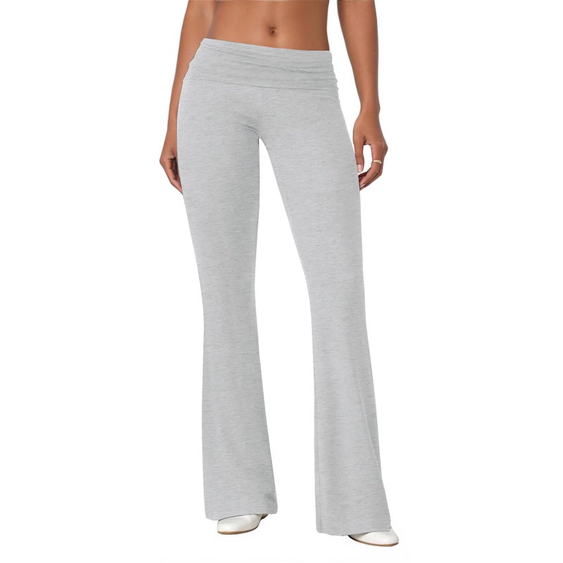 COPYLEAF Flare Leggings for Women Fold Over Yoga Pants Stretch Bell Bottom Y2K Lounge Casual Sweatpants(Light Grey S) - Image 1