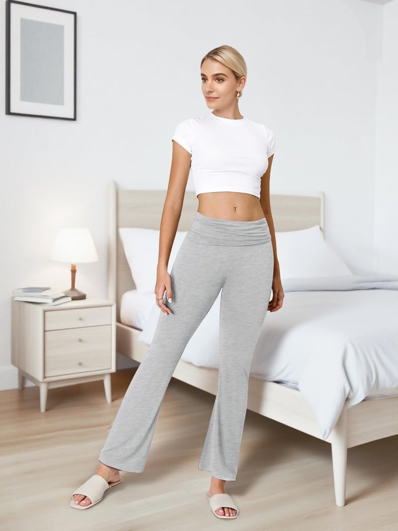 COPYLEAF Flare Leggings for Women Fold Over Yoga Pants Stretch Bell Bottom Y2K Lounge Casual Sweatpants(Light Grey S) - Image 4