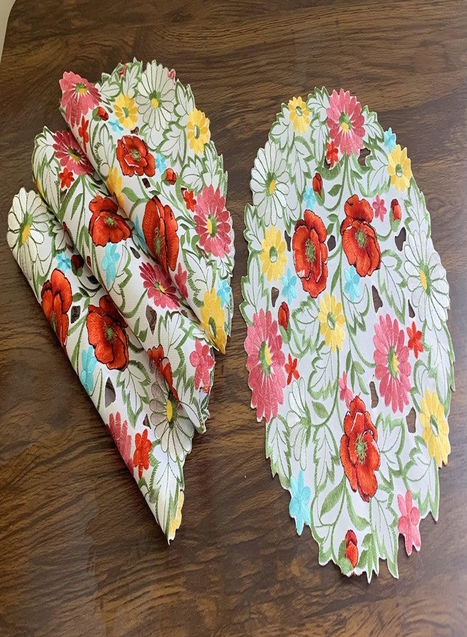 GRANDDECO مجموعة من 4 مفارش طاولة مزينة بالزهور، مطرزة بنقوش زهرية، مفرش طاولة مزخرف بنقوش زهرية، ديكور منزلي للمطبخ وغرفة الطعام، مناسب لفصلي الربيع والصيف، لون أحمر (مقاس 14 بوصة، مجموعة من 4 مفارش) - Image 4
