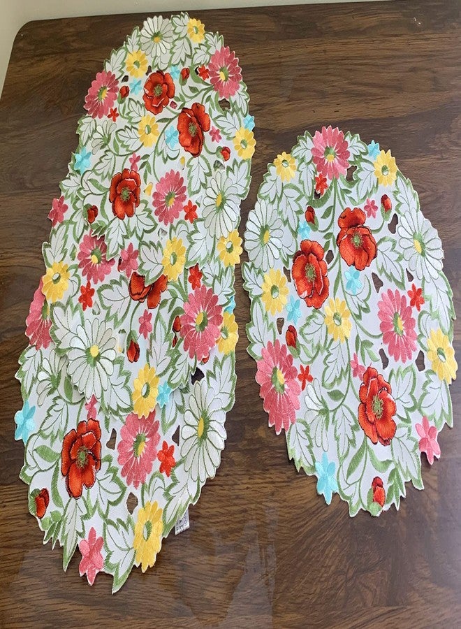 GRANDDECO مجموعة من 4 مفارش طاولة مزينة بالزهور، مطرزة بنقوش زهرية، مفرش طاولة مزخرف بنقوش زهرية، ديكور منزلي للمطبخ وغرفة الطعام، مناسب لفصلي الربيع والصيف، لون أحمر (مقاس 14 بوصة، مجموعة من 4 مفارش) - Image 3